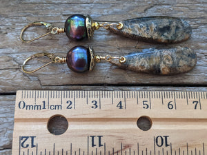 Dendritic Agate & Black Pearl Earrings