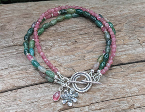Indian Agate & Pink Tourmaline Bracelet