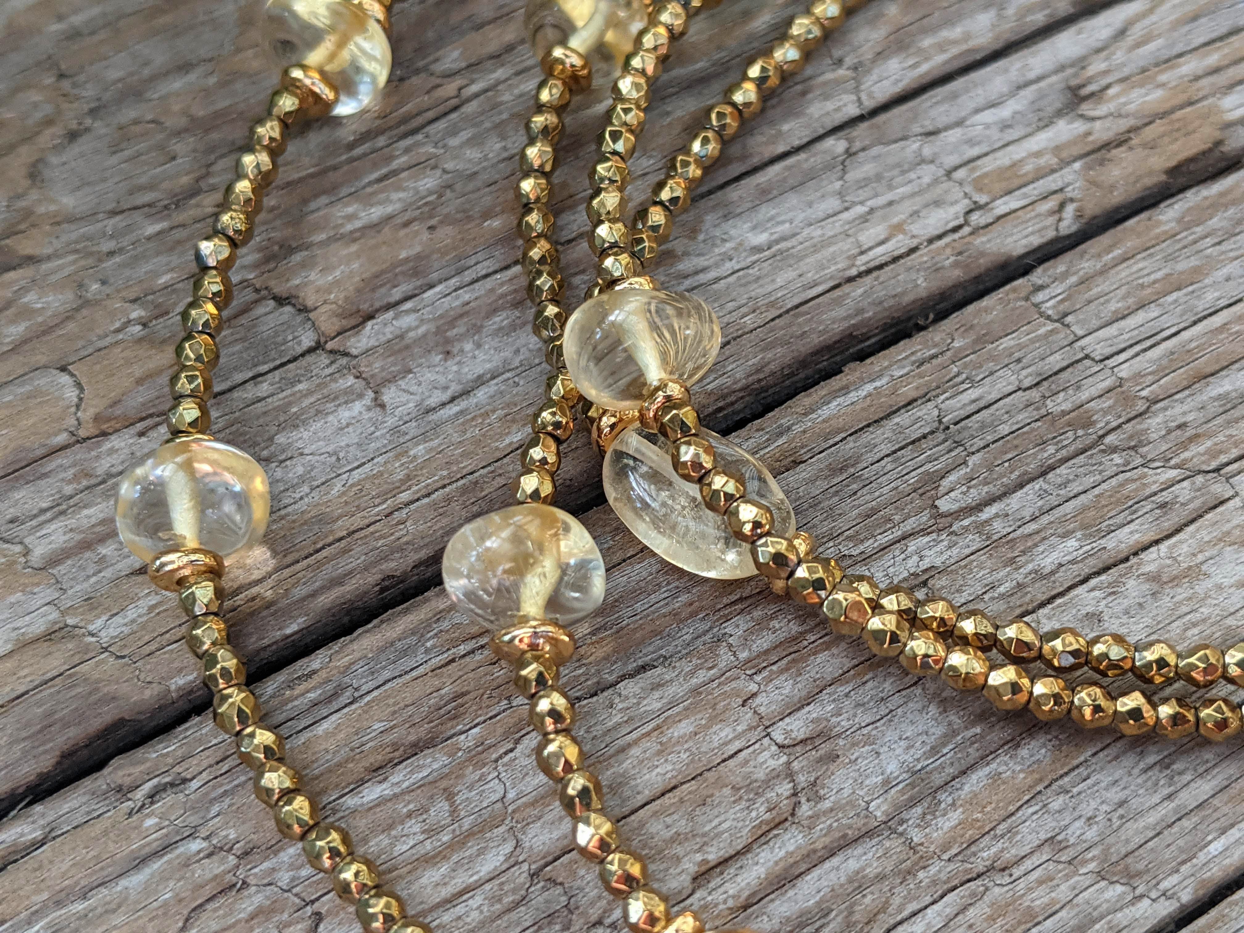Golden Citrine & Golden Hematite Long Necklace