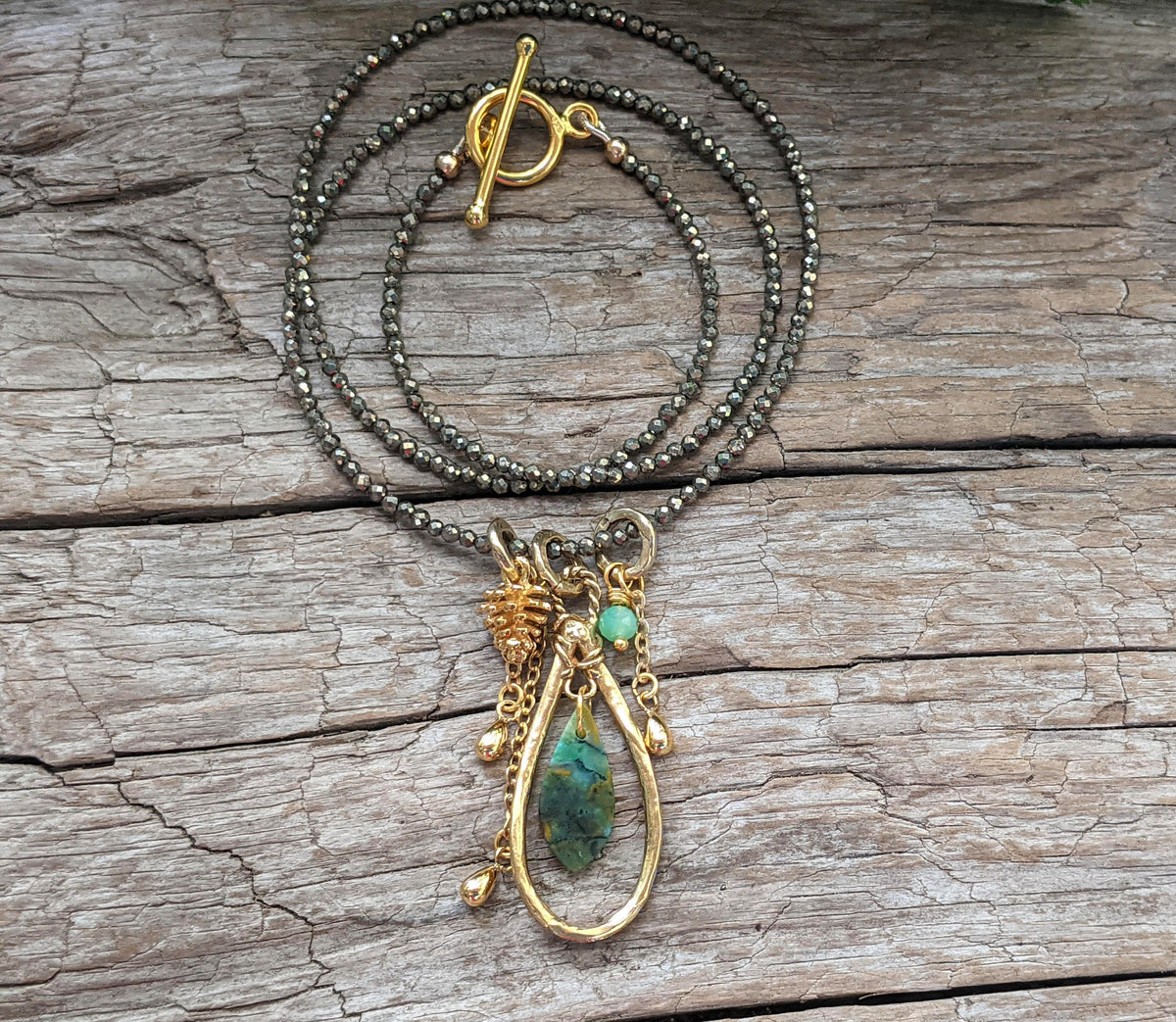 Blue Opalized selling Wood Wire Woven Statement Pendant