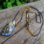 Australian koroit boulder opal necklace. Artisan statement necklace. Boho bohemian jewelry. Handcrafted by Aurora Creative Jewellery.