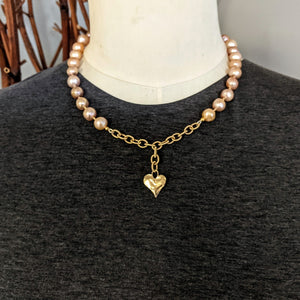 Elegant Pearl necklace. Edison pearl necklace. Heart Pendant jewellery. Handcrafted by Aurora Creative Jewellery.