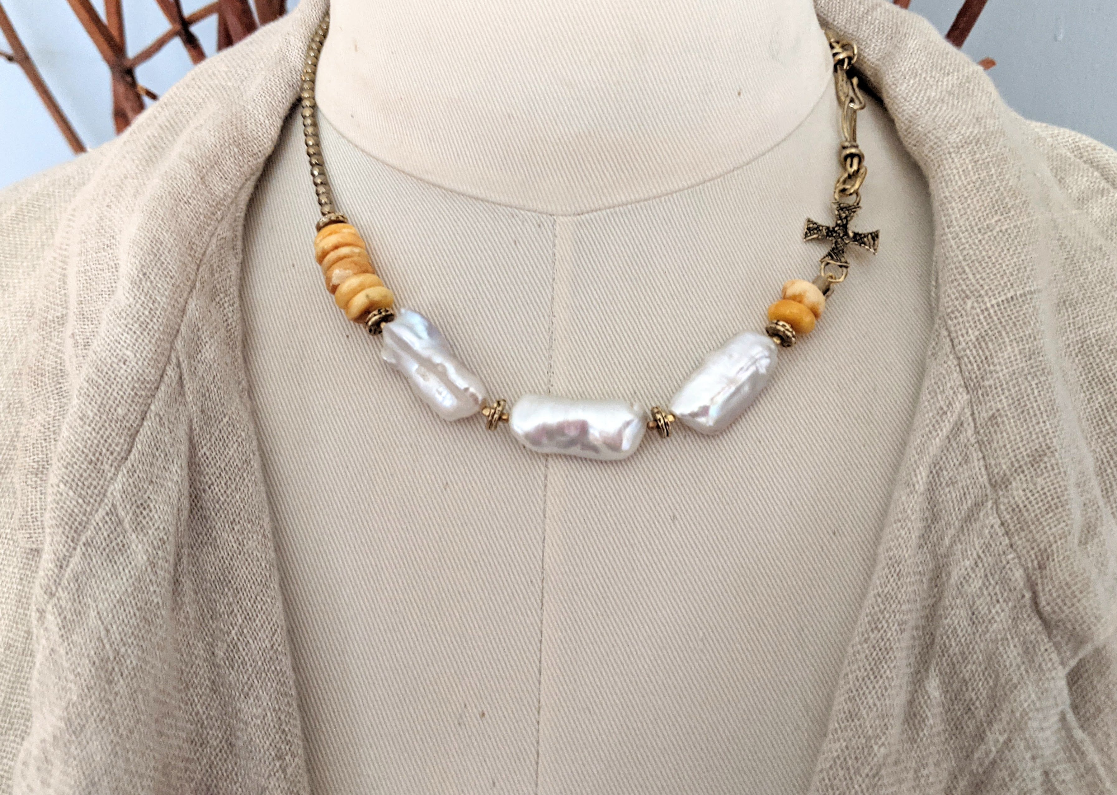 Biwa Pearl Asymmetrical Necklace