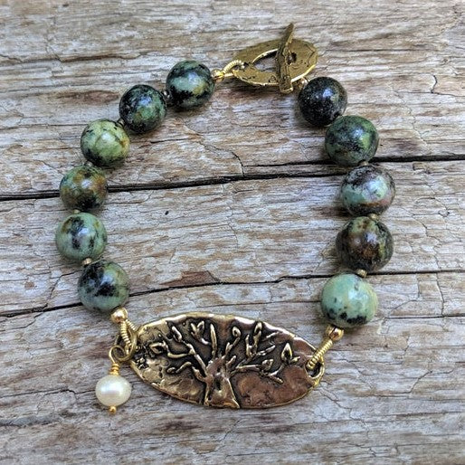 African turquoise and pearl tree of life bracelet by Aurora Creative Jewellery