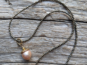 Pyrite & Edison Pearl Pendant Necklace