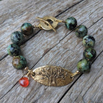African Turquoise Gemstone & Carnelian Tree of Live Forest Green Bracelet by Aurora Creative Jewellery