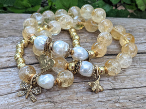 Golden Citrine & White Edison Pearl Bracelet