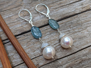 Aqua Blue Kyanite & Edison Pearl Earrings