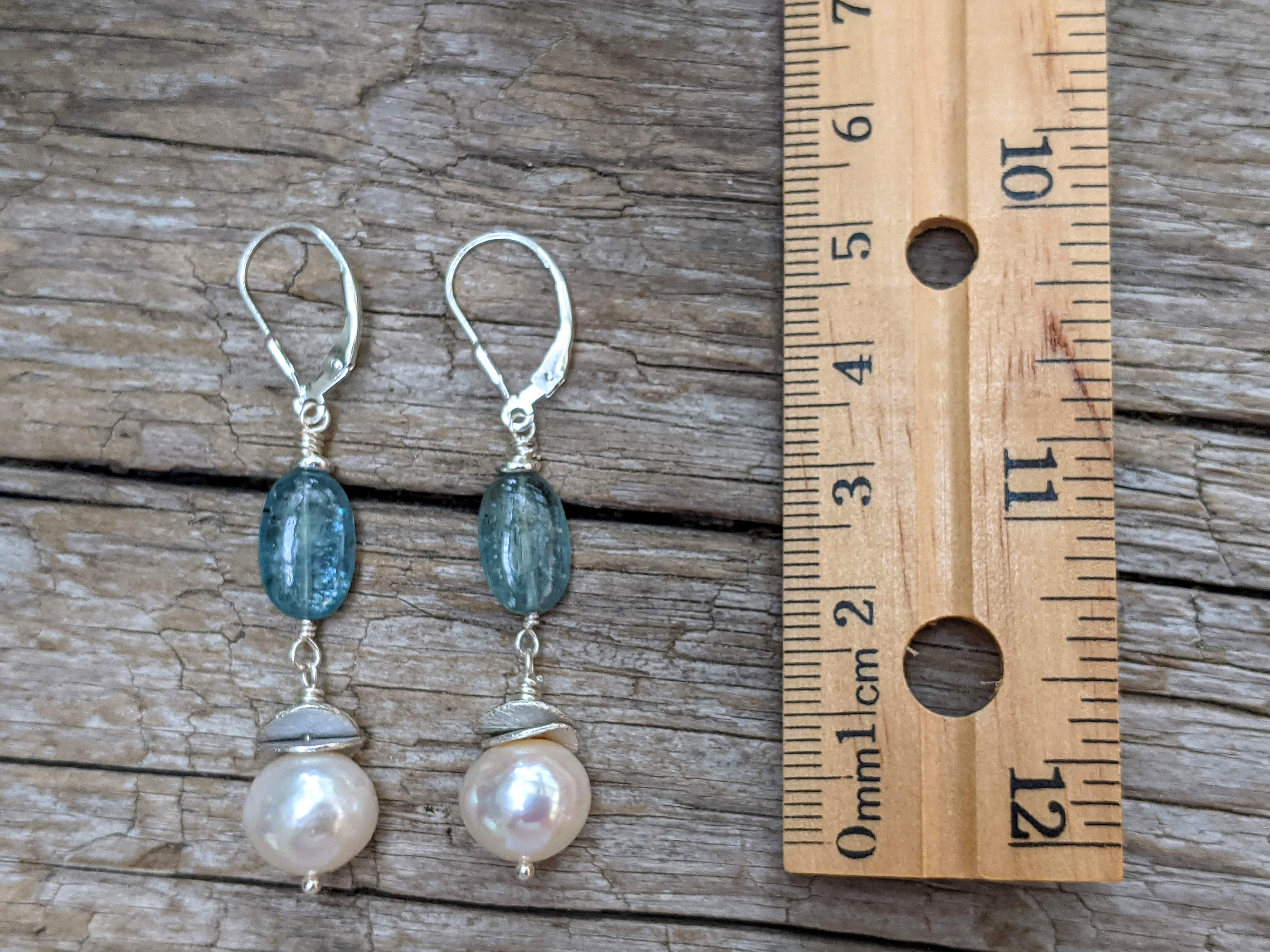 Aqua Blue Kyanite & Edison Pearl Earrings