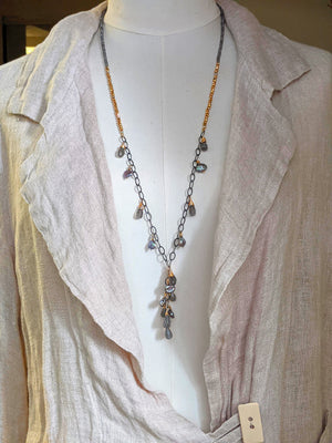 Grey Moonstone & Grey Baroque Pearl Long Necklace