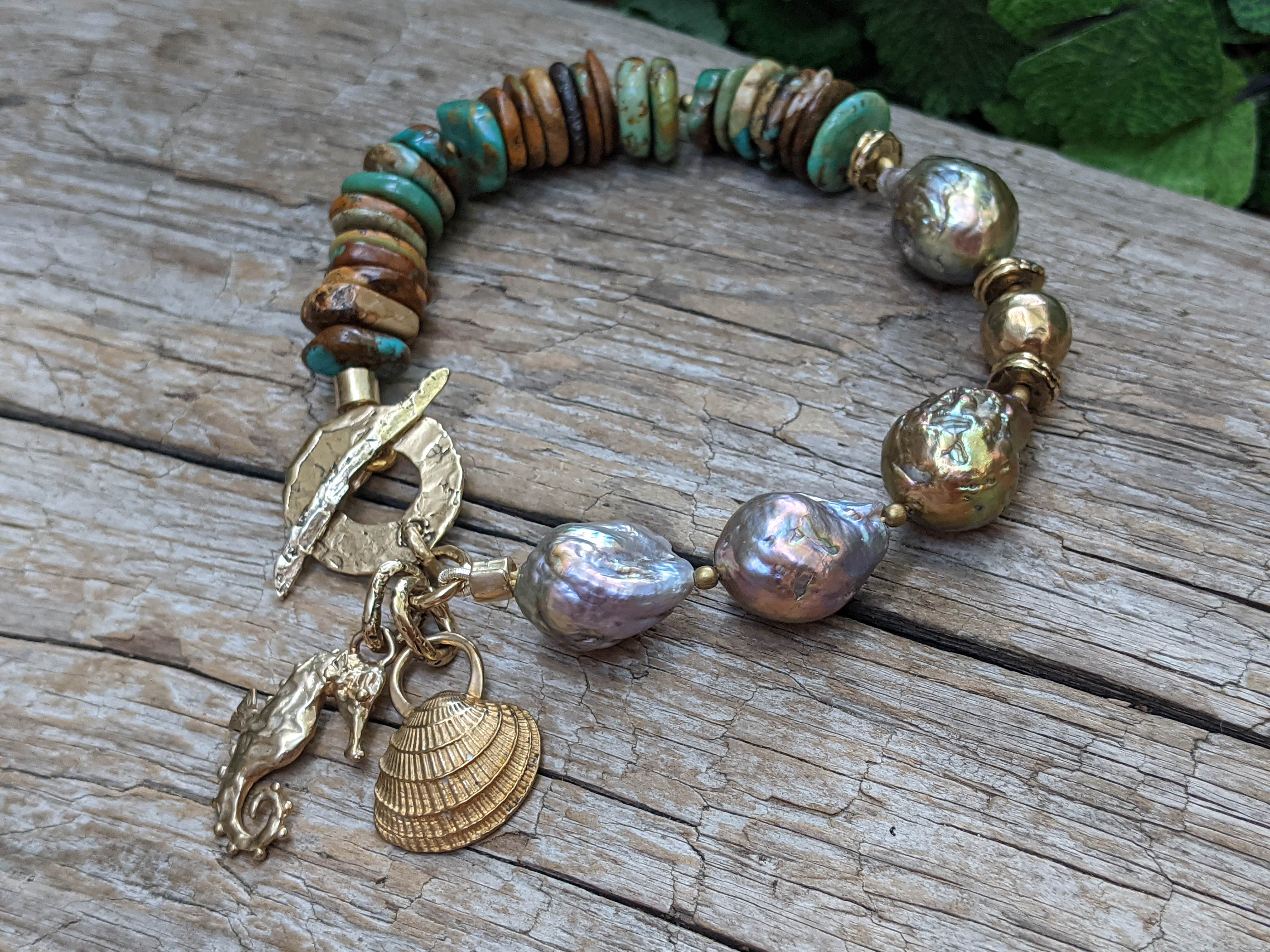 Turquoise & Gold-Bronze Edison Pearl Bracelet