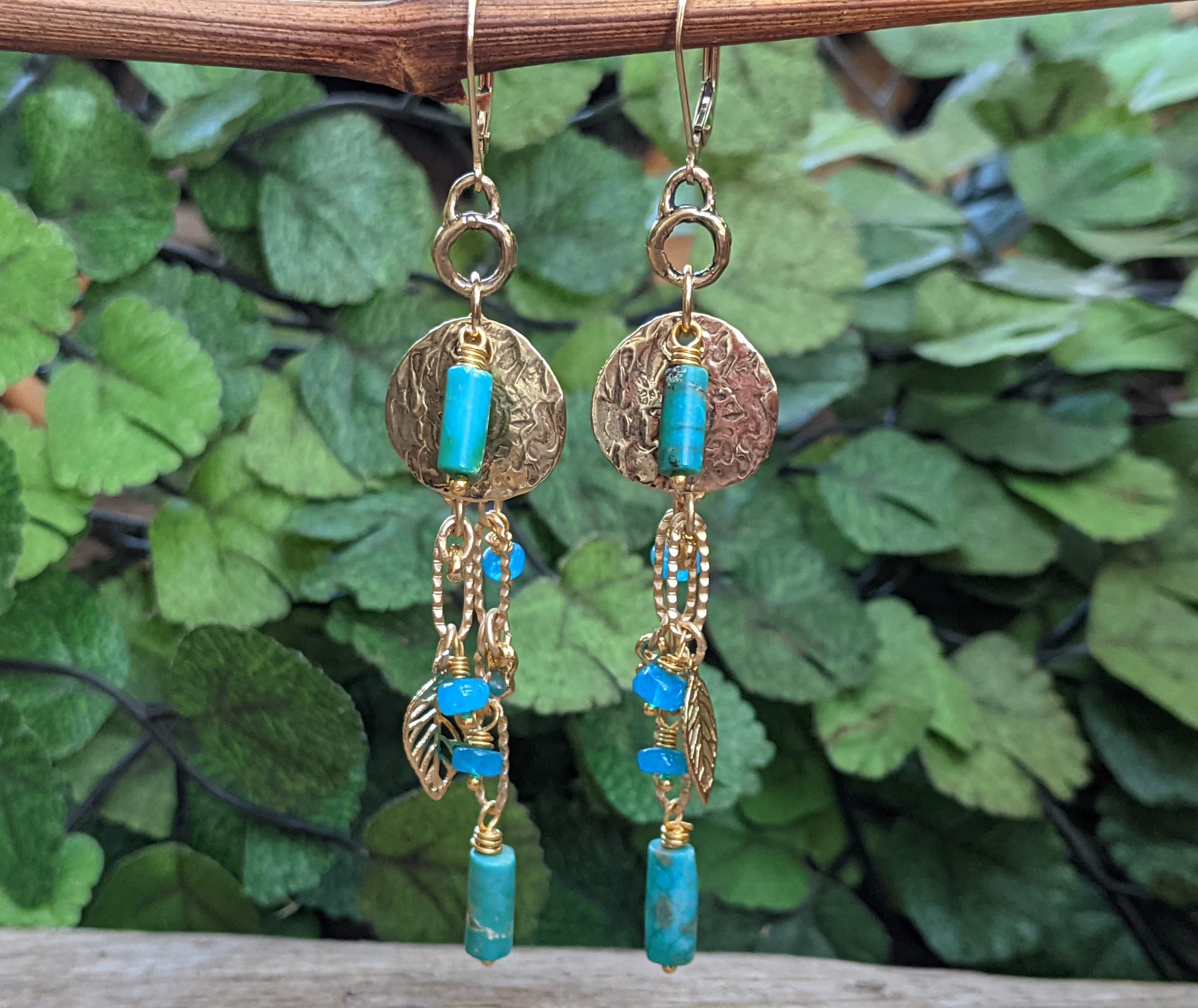 Genuine Turquoise & Paraiba Blue Opal Gemstones Earrings