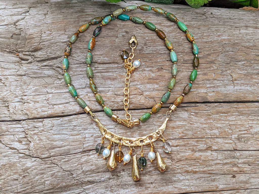 Turquoise & Tourmaline Chandelier Necklace