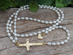Long Pearl Cross Necklace