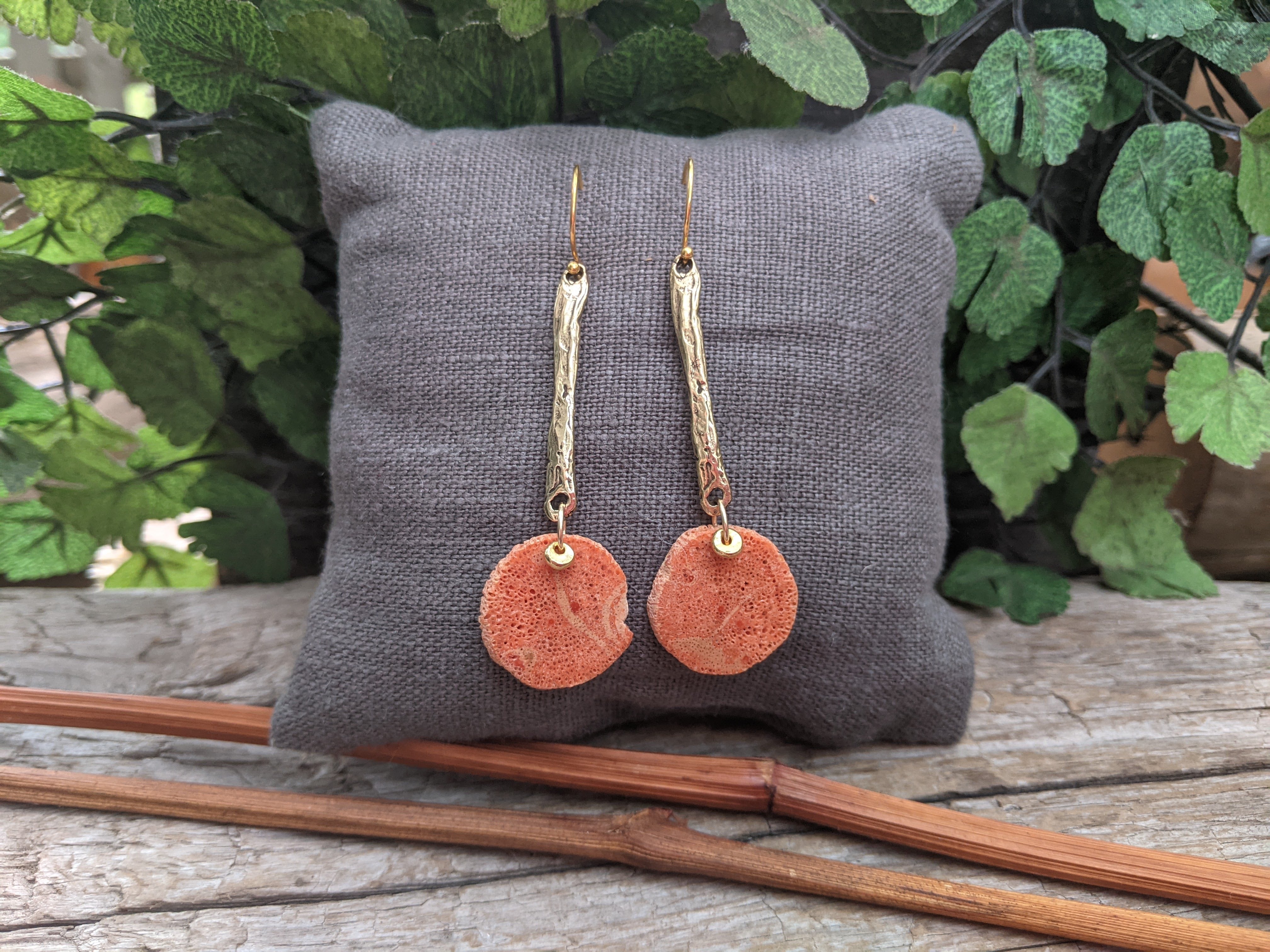 Fossilized Coral Long Earrings