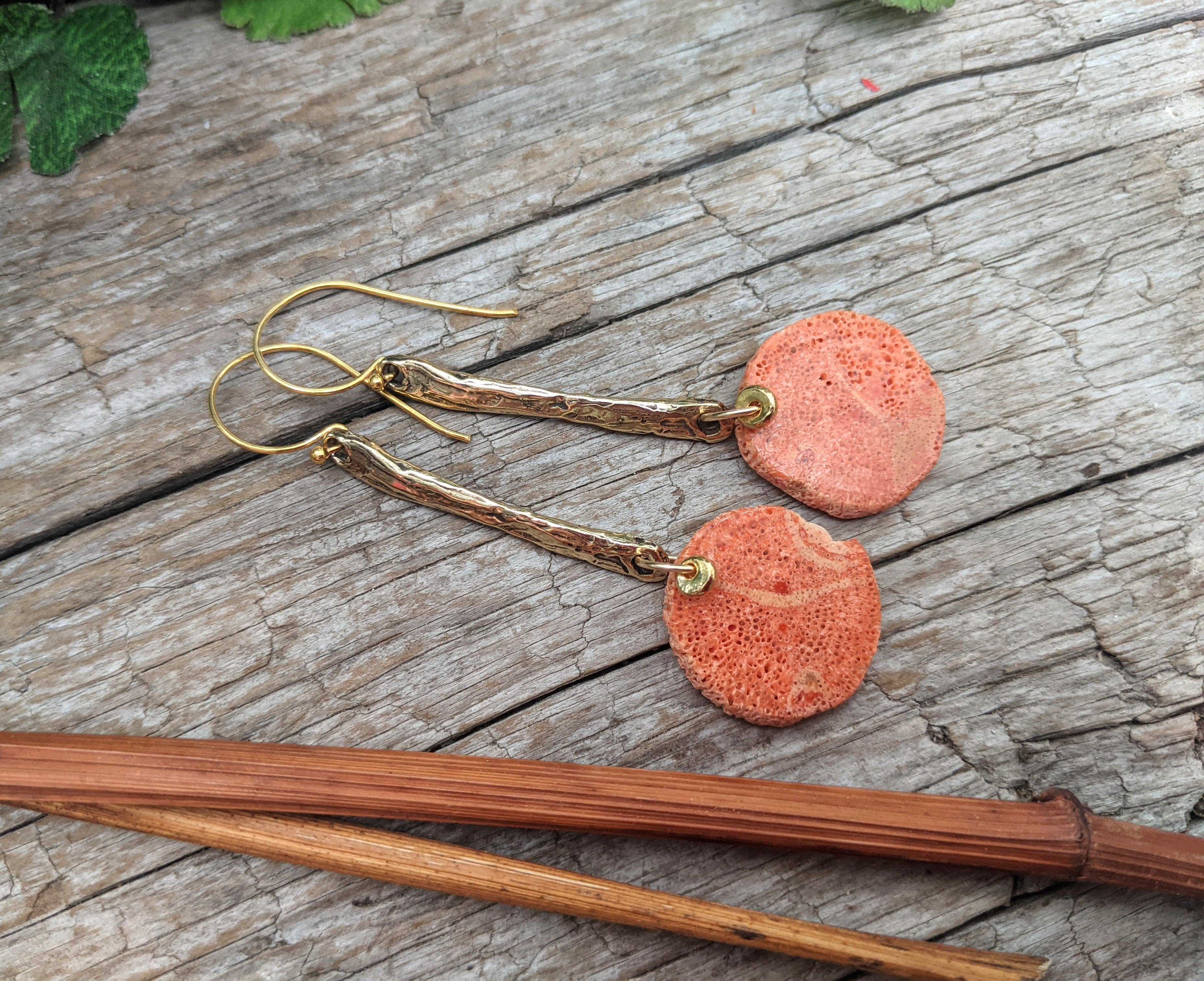 Fossilized Coral Long Earrings