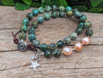 African Turquoise & Big Edison Pearl Boho Necklace