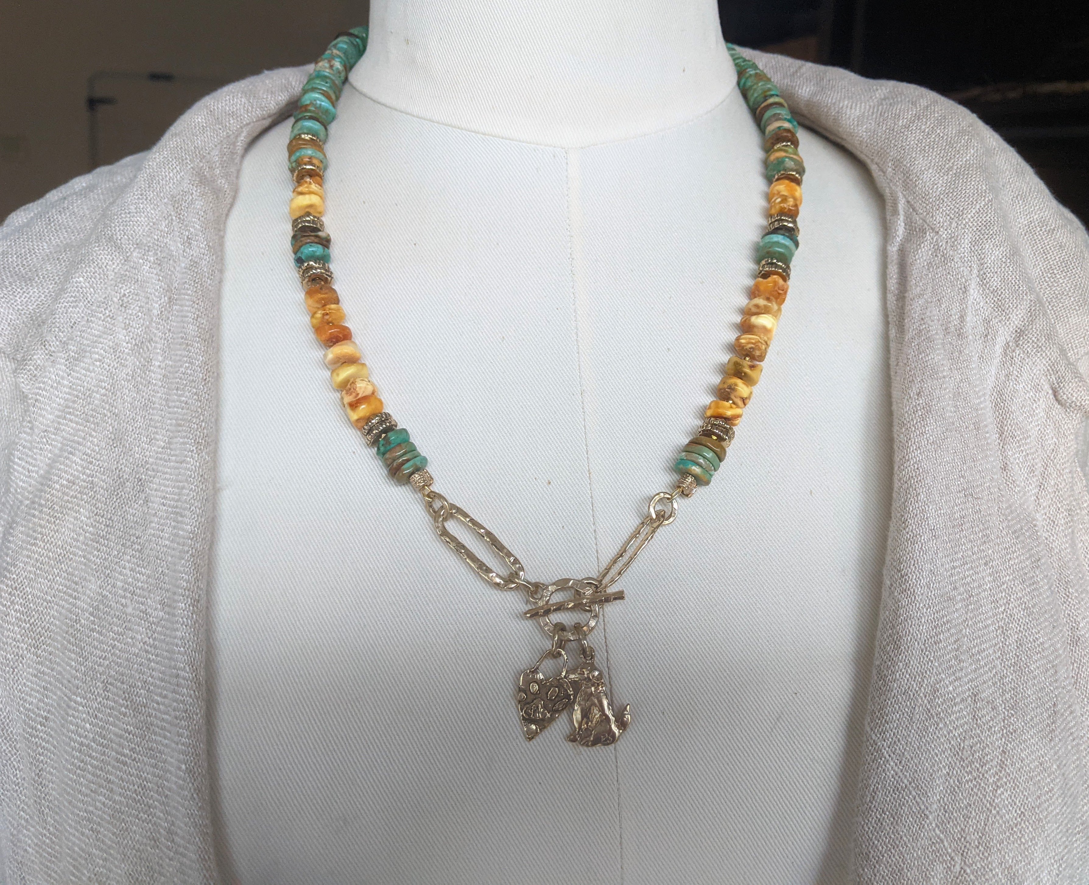 Genuine Turquoise & Baltic Amber Boho Necklace. Custom Order For Nana.