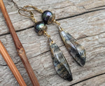 Black Pearl & Dendritic Agate Earrings