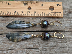 Black Pearl & Dendritic Agate Earrings