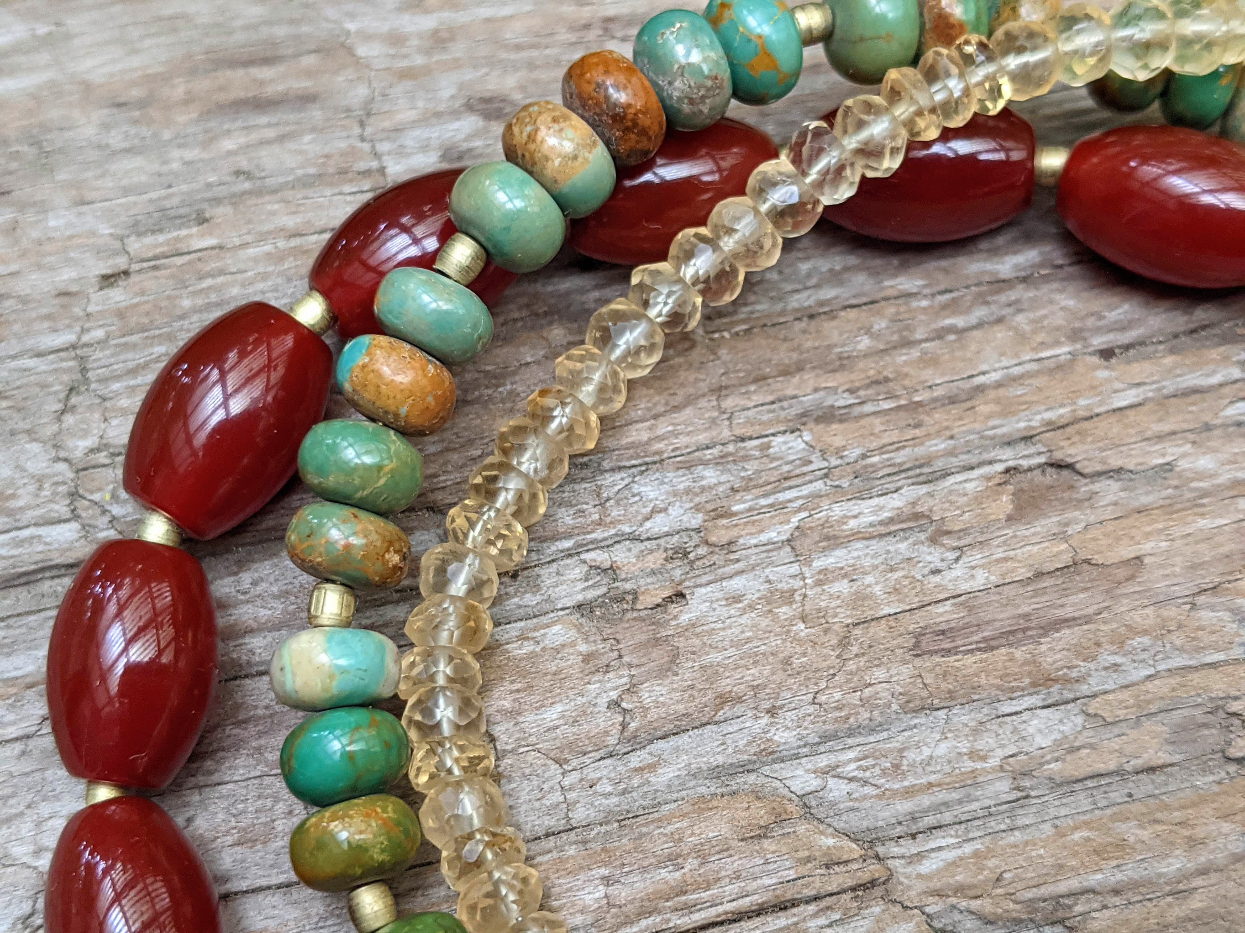 Genuine Turquoise With Carnelian and Citrine Boho Bracelet