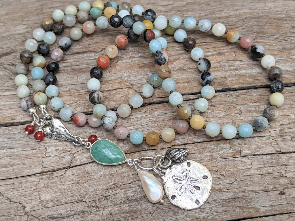 Amazonite Necklace with Sand Dollar Pendant. Multi Stone Necklace.