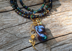 Black Opal & Black Baroque Pearl necklace