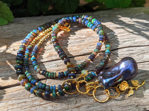 Black Opal & Black Baroque Pearl necklace