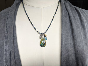 Peruvian Blue Opal Pendant & Blue Sapphire Necklace