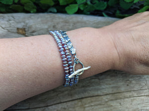 Silver Gray Keshi Pearl Wrap Bracelet and Necklace