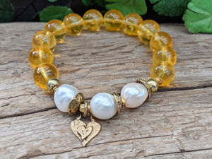 Golden Citrine & White Edison Pearl Bracelet