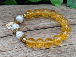 Golden Citrine & White Edison Pearl Bracelet