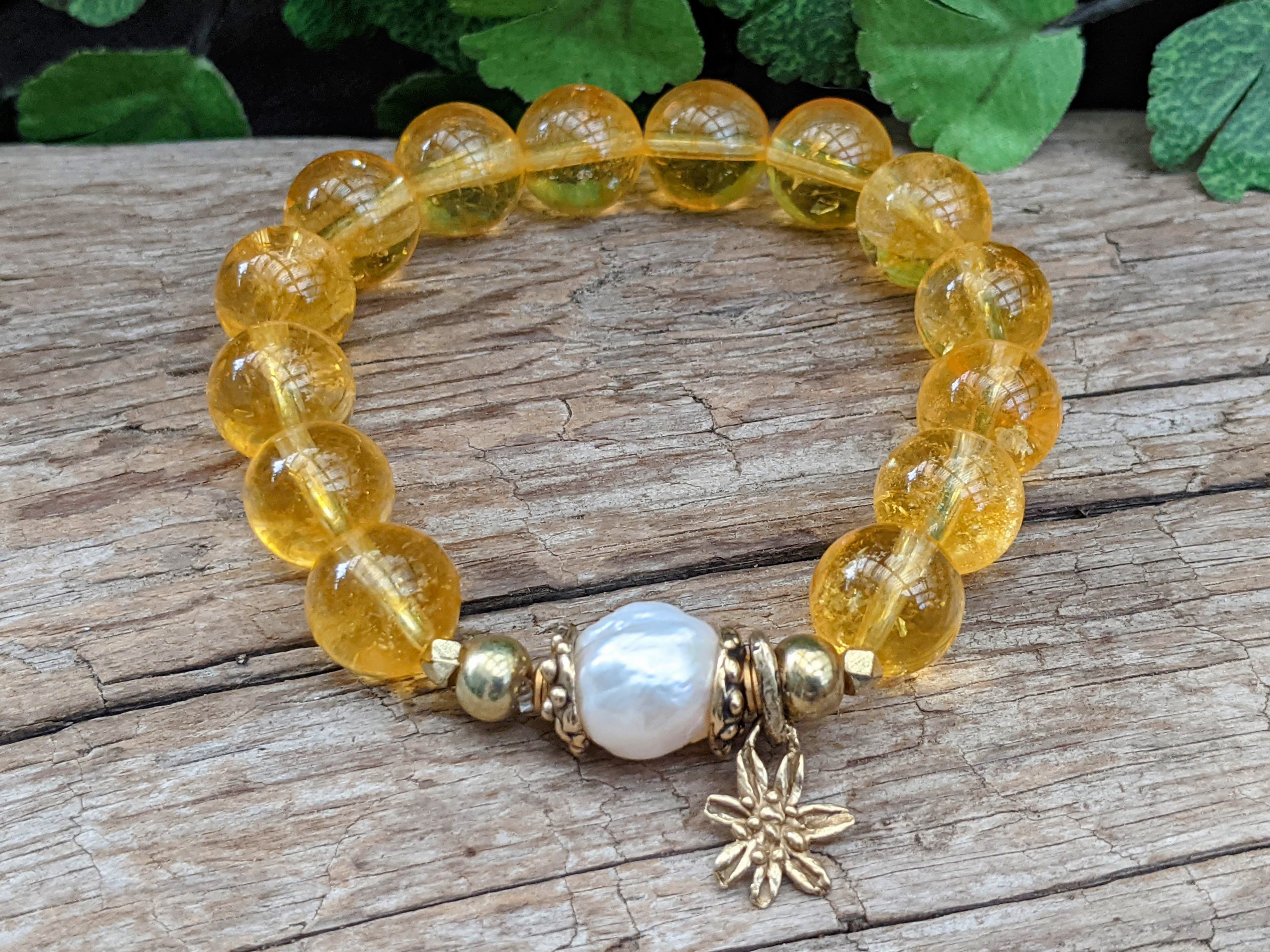 Golden Citrine & Big Pearl Bracelet