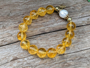 Golden Citrine & Big Pearl Bracelet