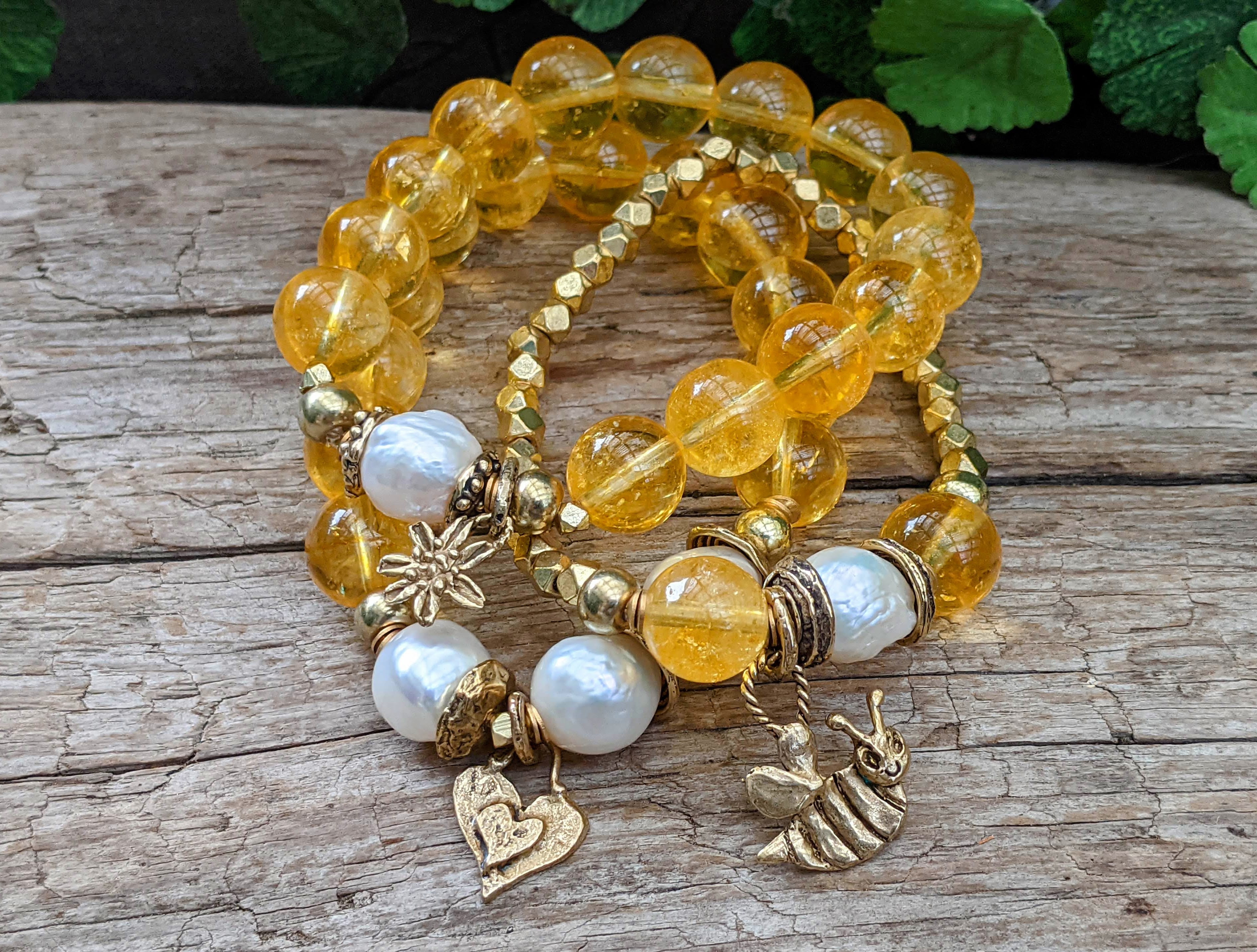 Golden Citrine & Big Pearl Bracelet