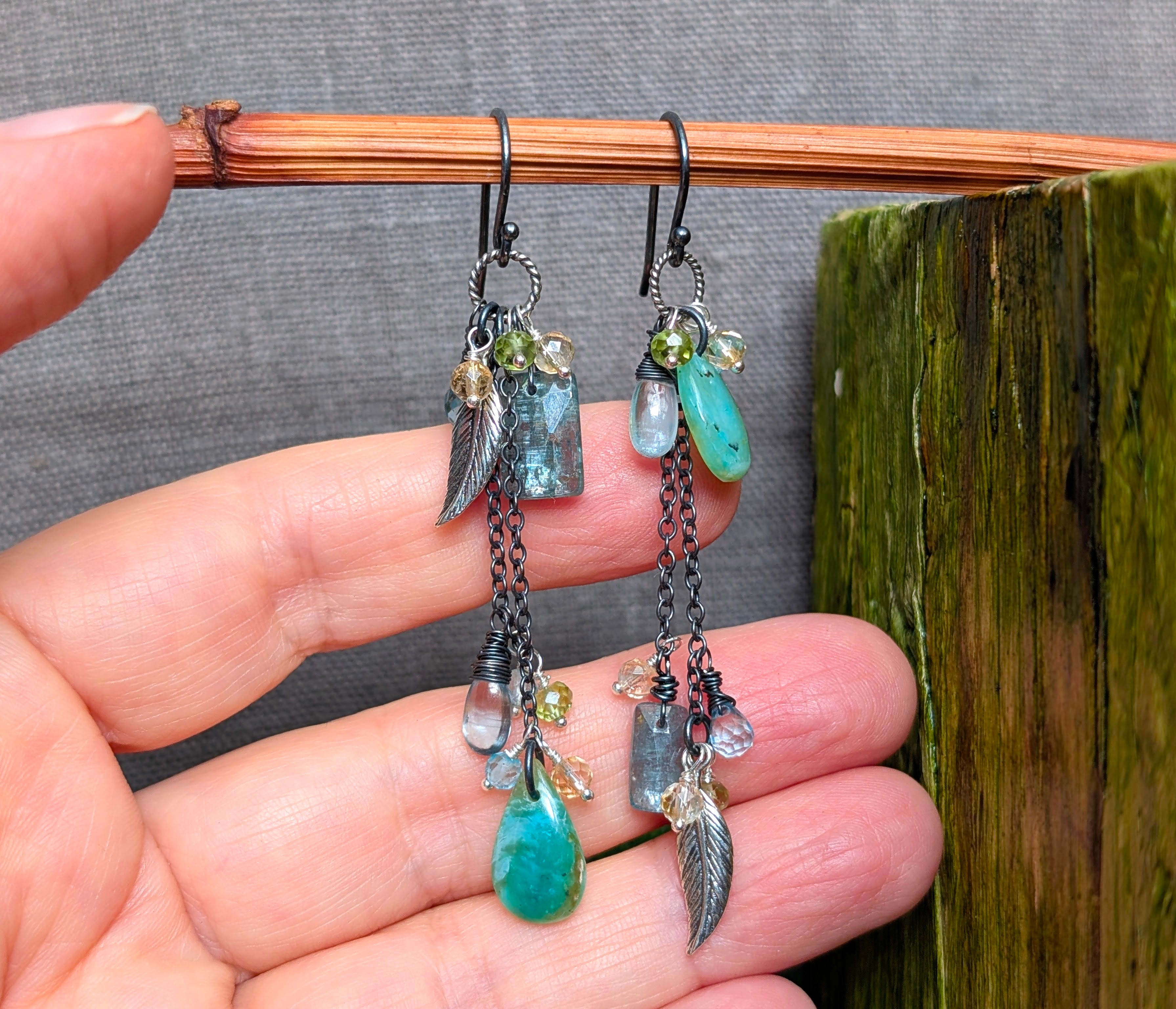 Peruvian Blue Opal and Garnet EarringsUnique, beautiful Peruvian opal earrings.