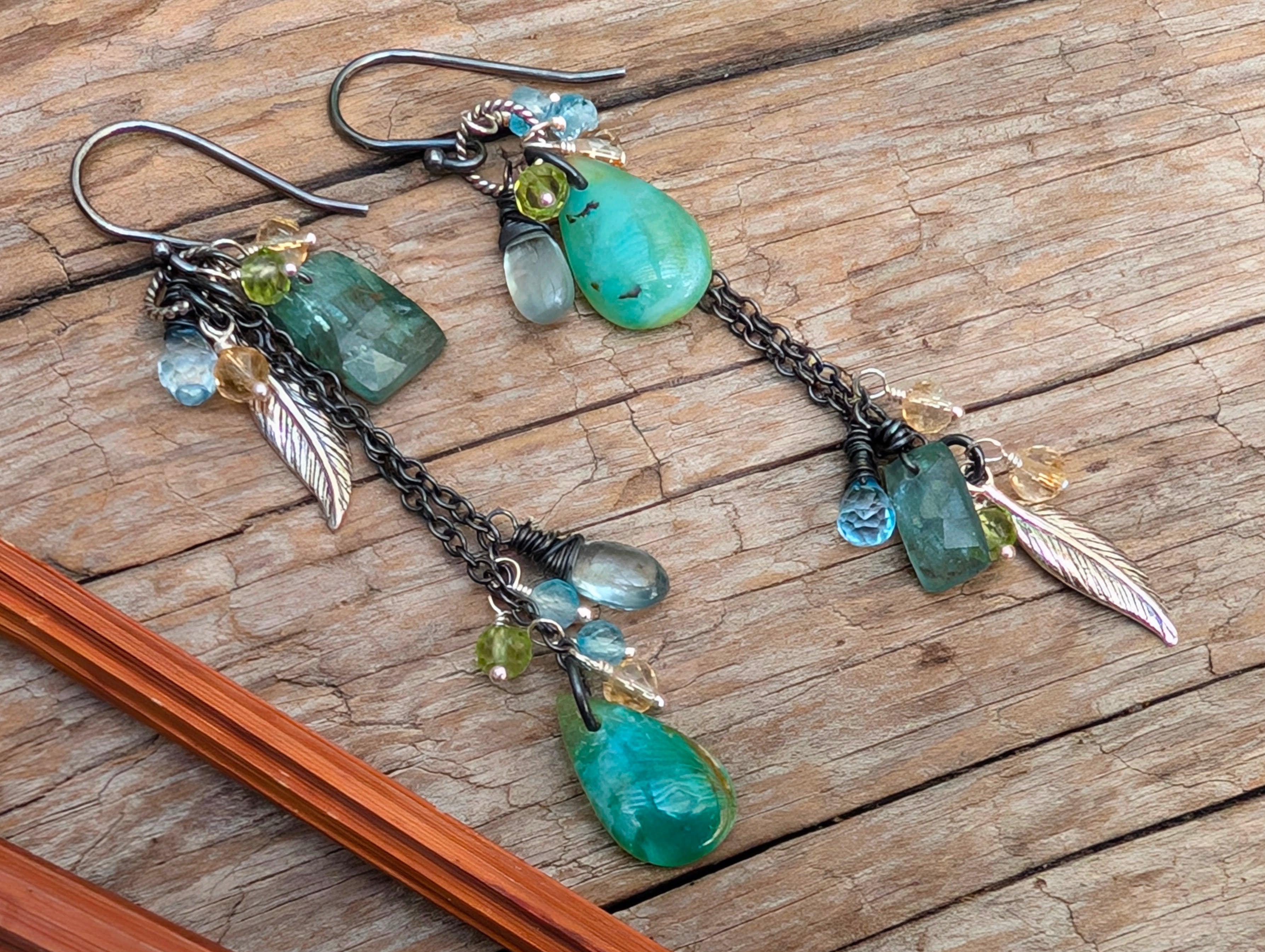 Peruvian Blue Opal and Garnet EarringsUnique, beautiful Peruvian opal earrings.