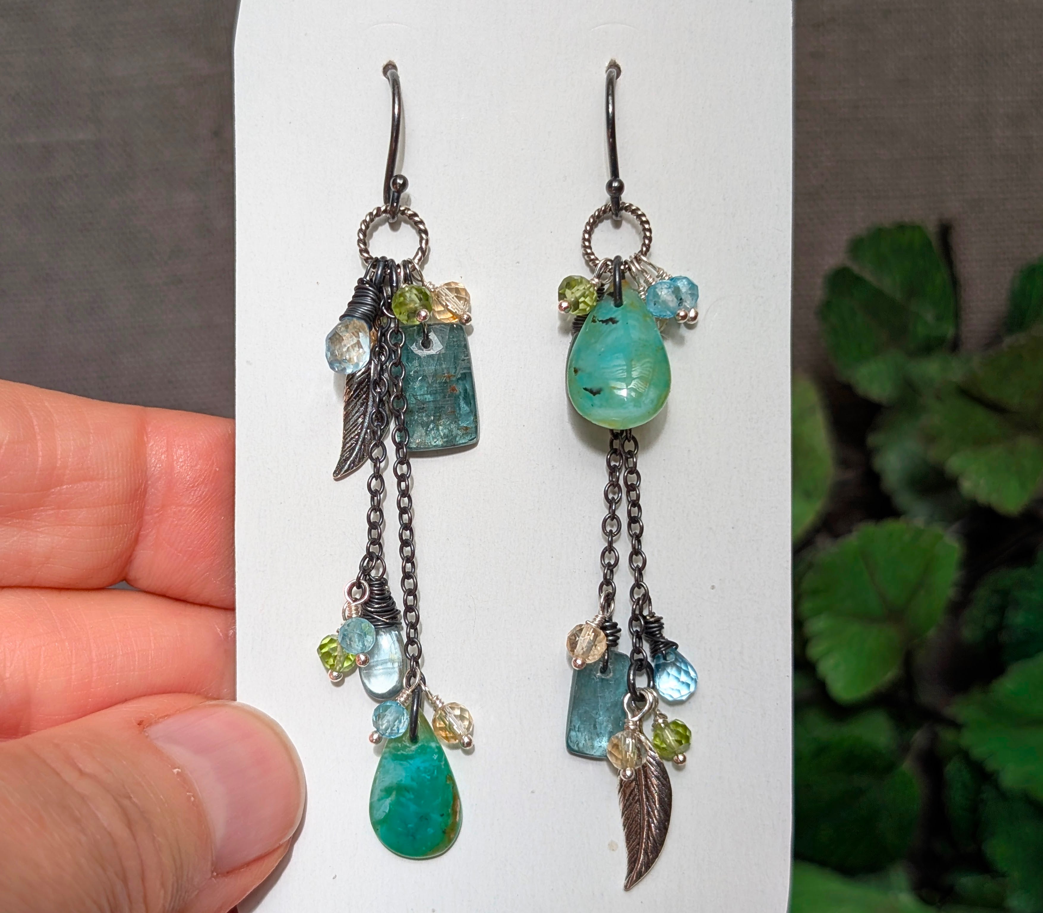 Peruvian Blue Opal and Garnet EarringsUnique, beautiful Peruvian opal earrings.