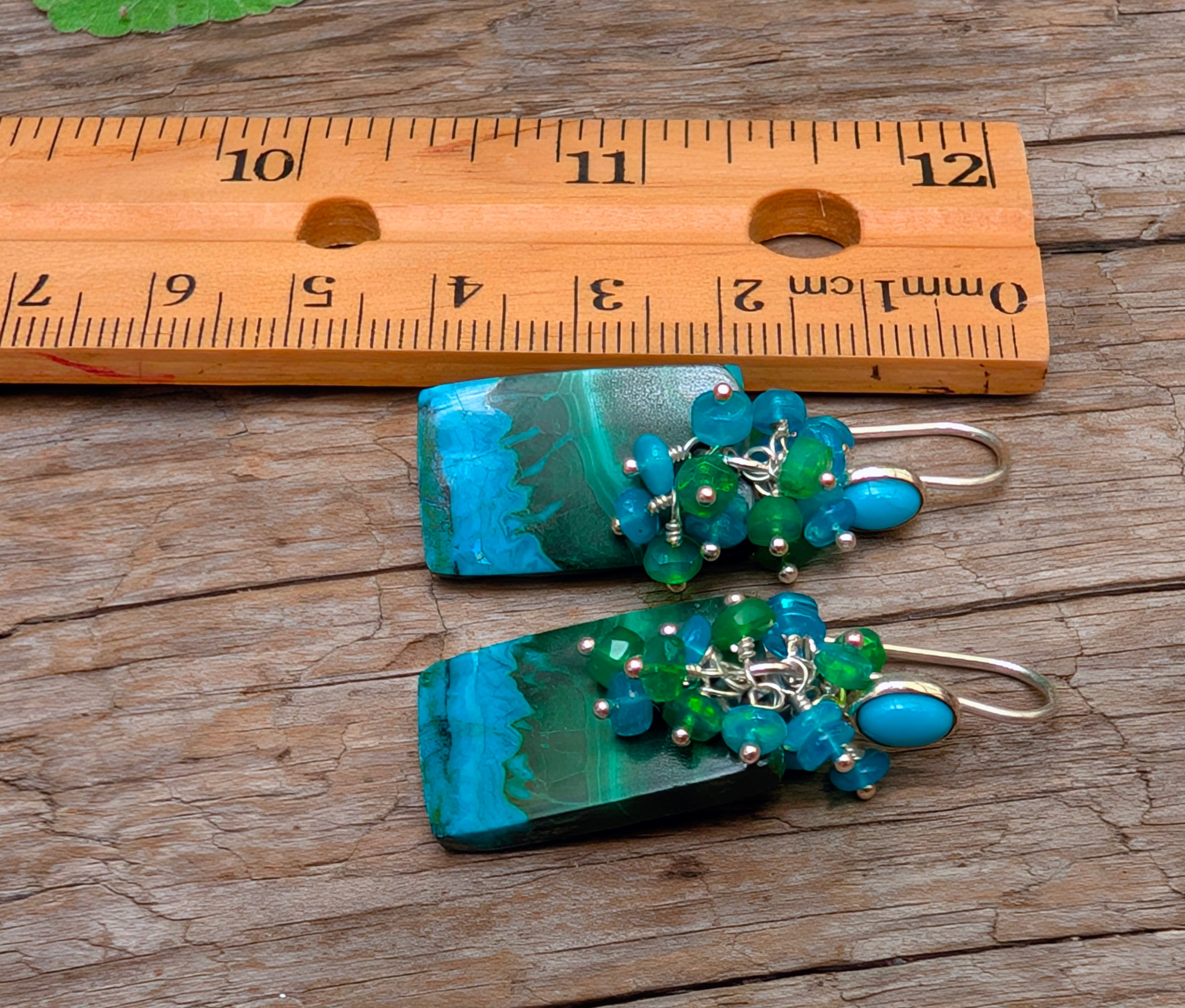 Malachite Earrings, Malachite with Turquoise and Opal Cluster Earrings