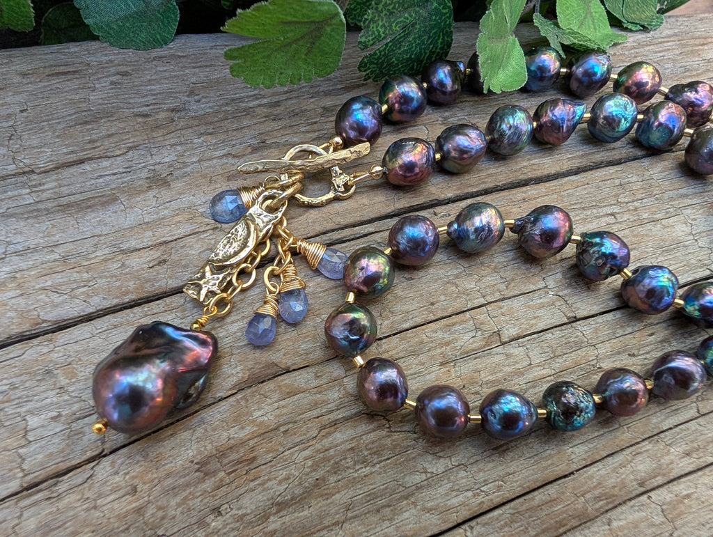 Black Edison Pearl and Tanzanite Necklace