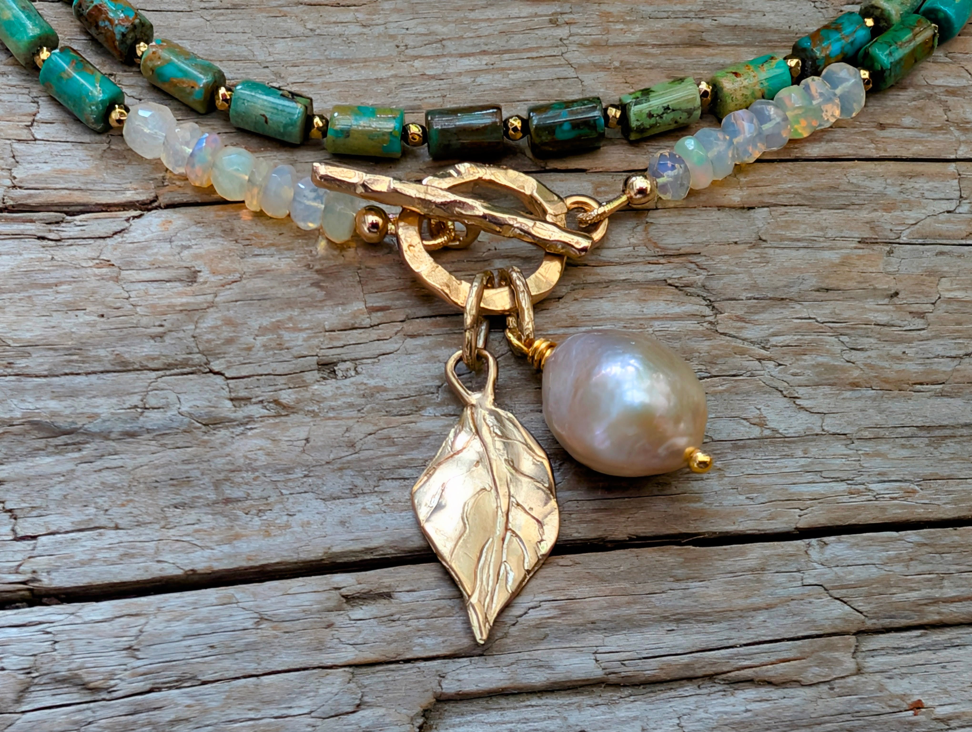 Natural Turquoise and Gold Opal Necklace