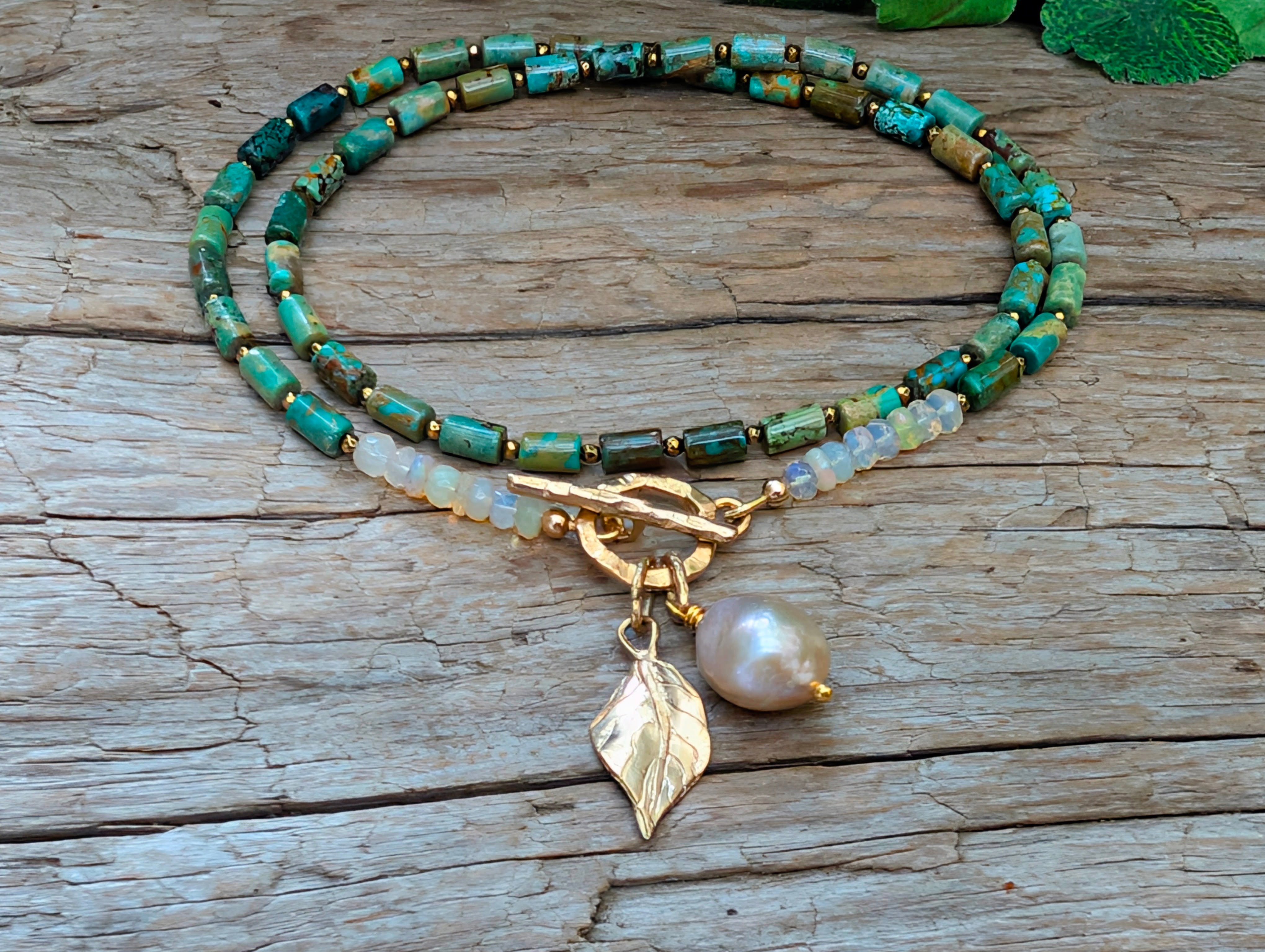 Natural Turquoise and Gold Opal Necklace