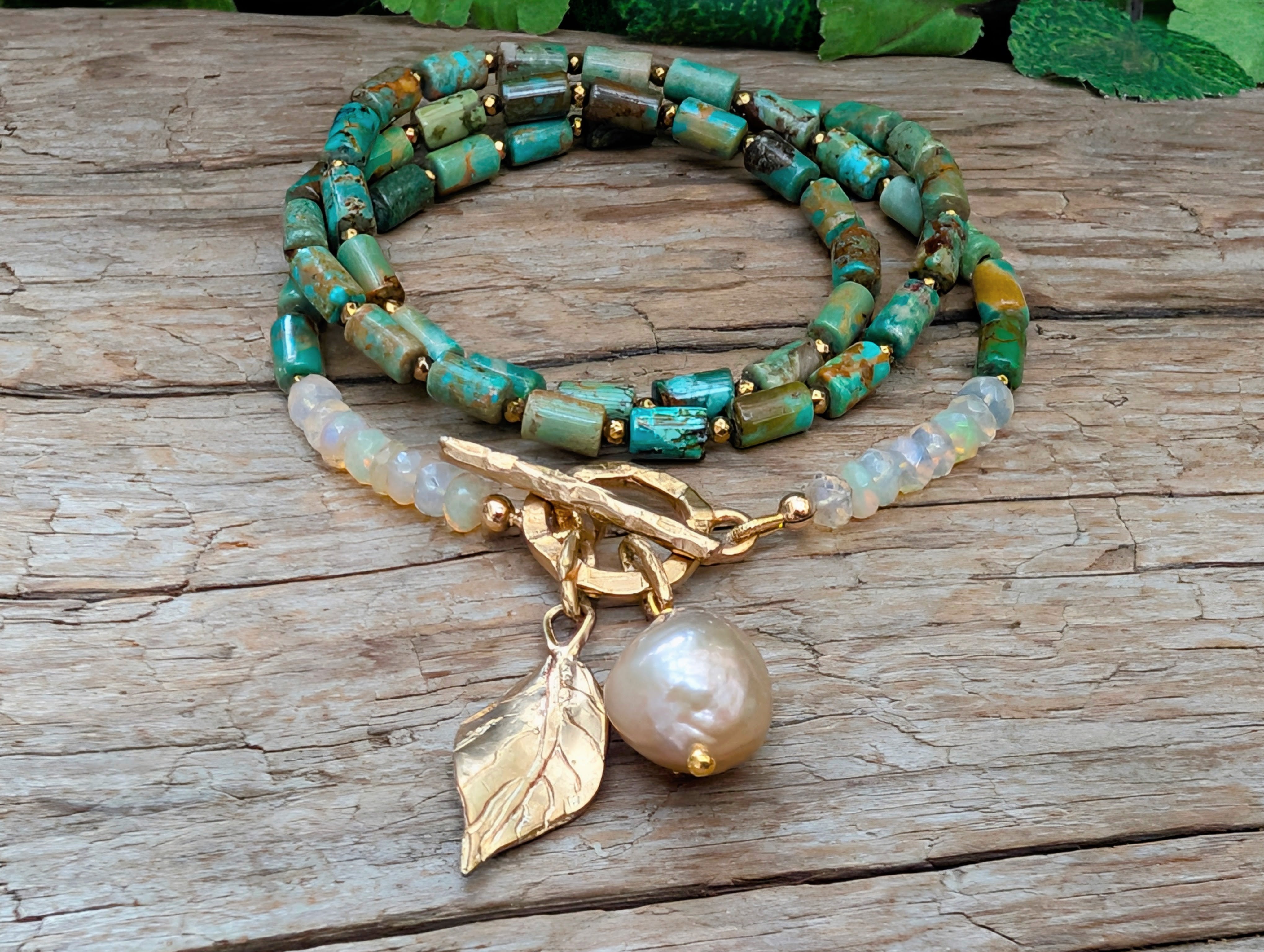 Natural Turquoise and Gold Opal Necklace
