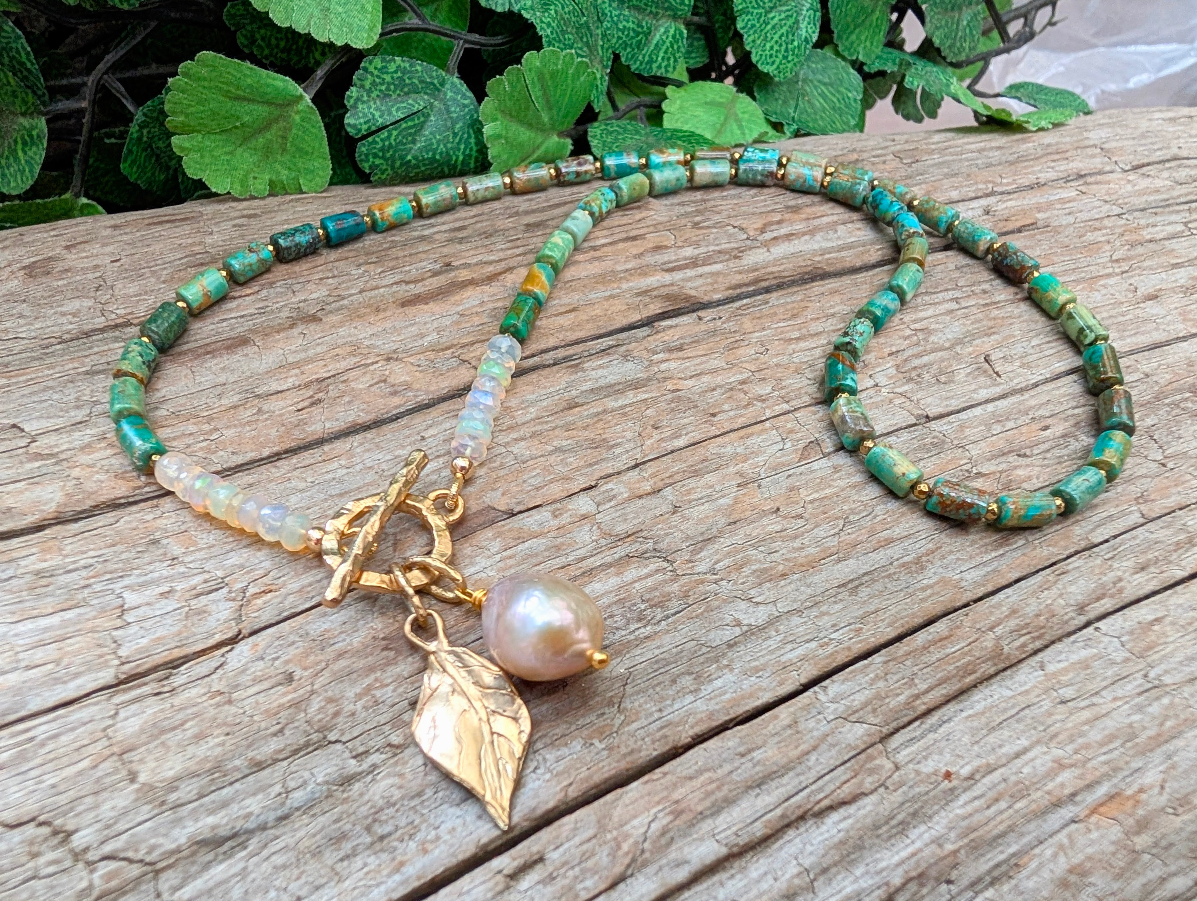 Natural Turquoise and Gold Opal Necklace