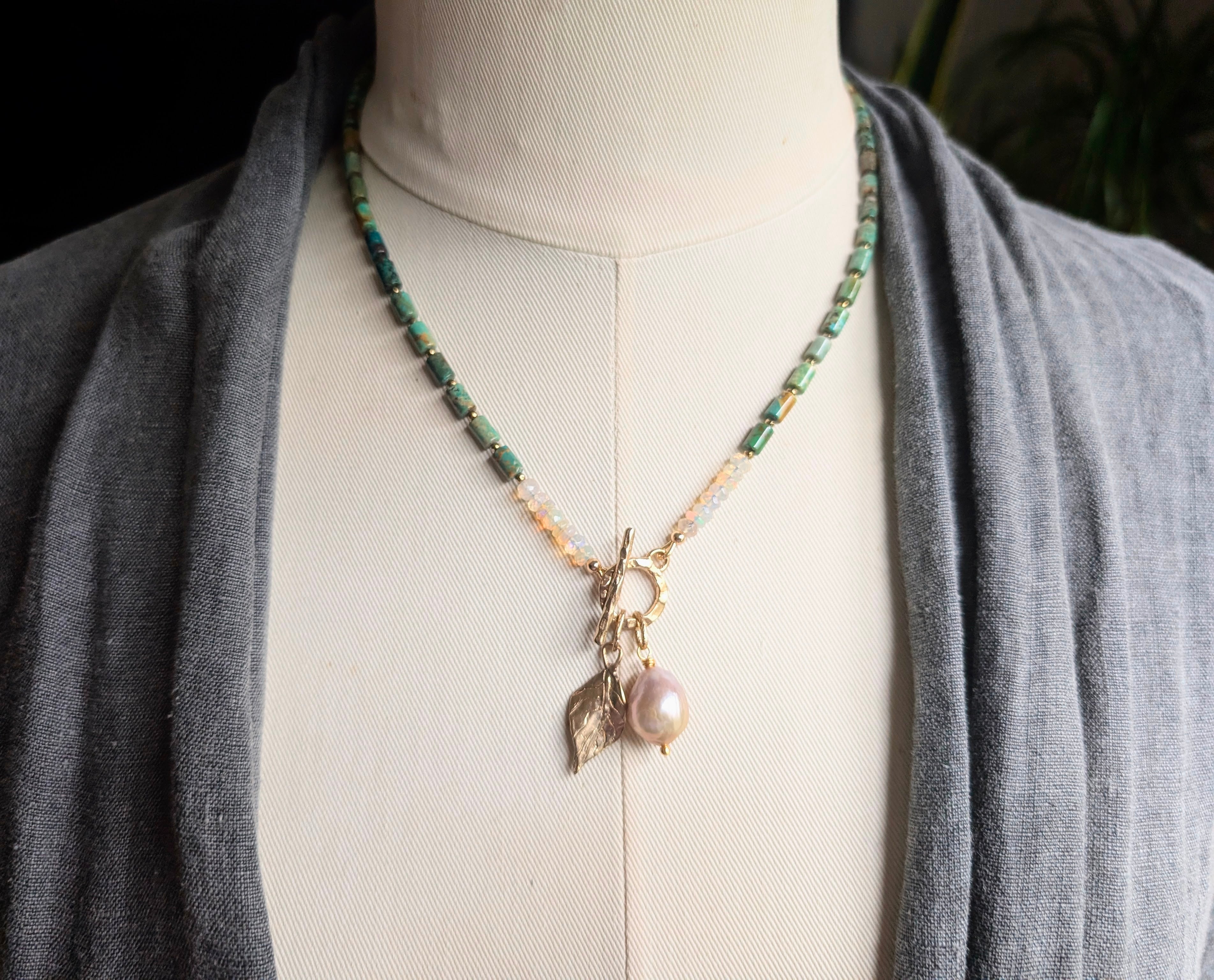 Natural Turquoise and Gold Opal Necklace