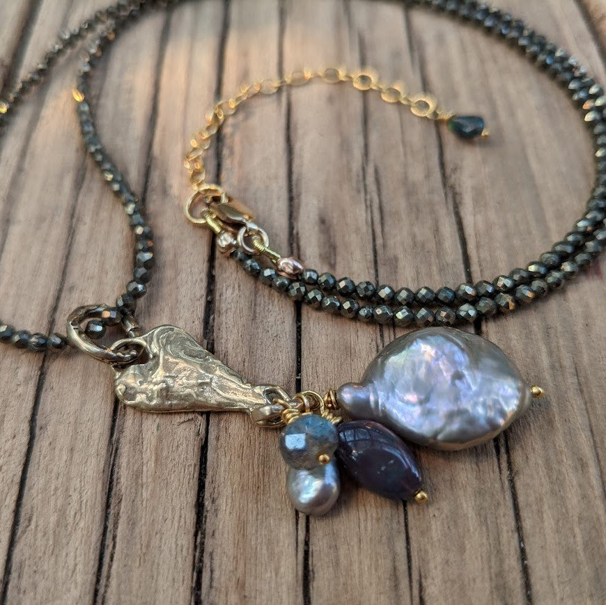 Three Strand Pyrite And Opal Necklace