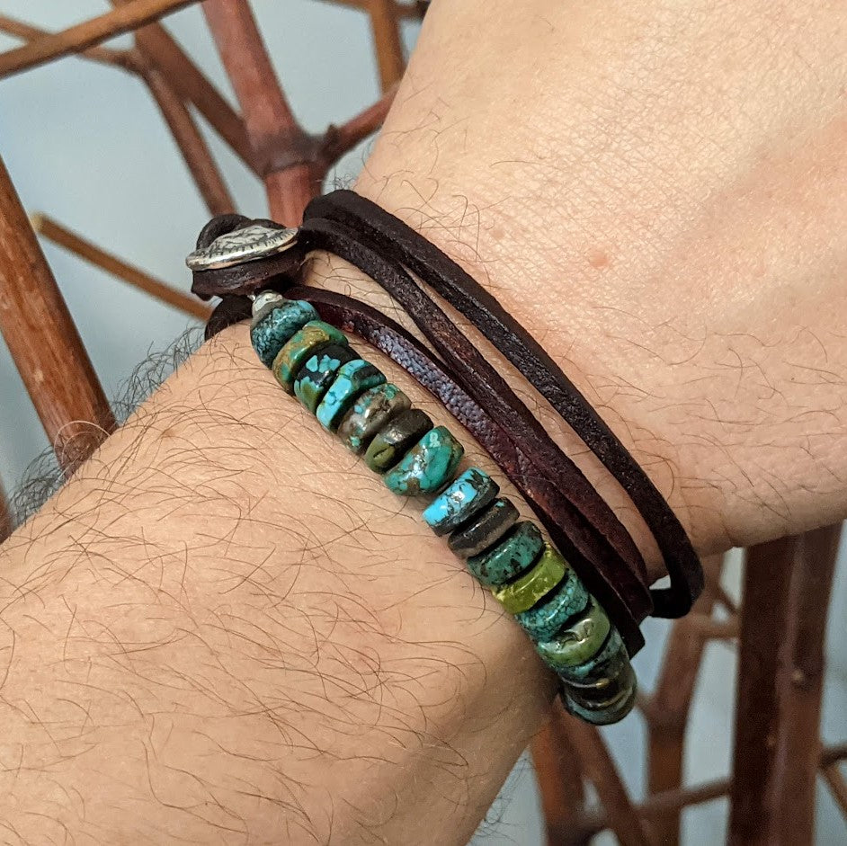 Large Turquoise Leather Wrap Bracelet – Aurora Creative Jewellery