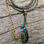 Australian Boulder Opal pendant necklace. Koroit boulder opal pendant. Opal & turquoise necklace. Pyrite sparkle necklace. Organic jewelry. Handcrafted by Aurora Creative Jewellery.