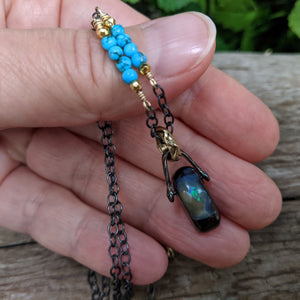 Unique necklace. Koroit boulder opal pendant. Handcrafted by Aurora Creative Jewellery.