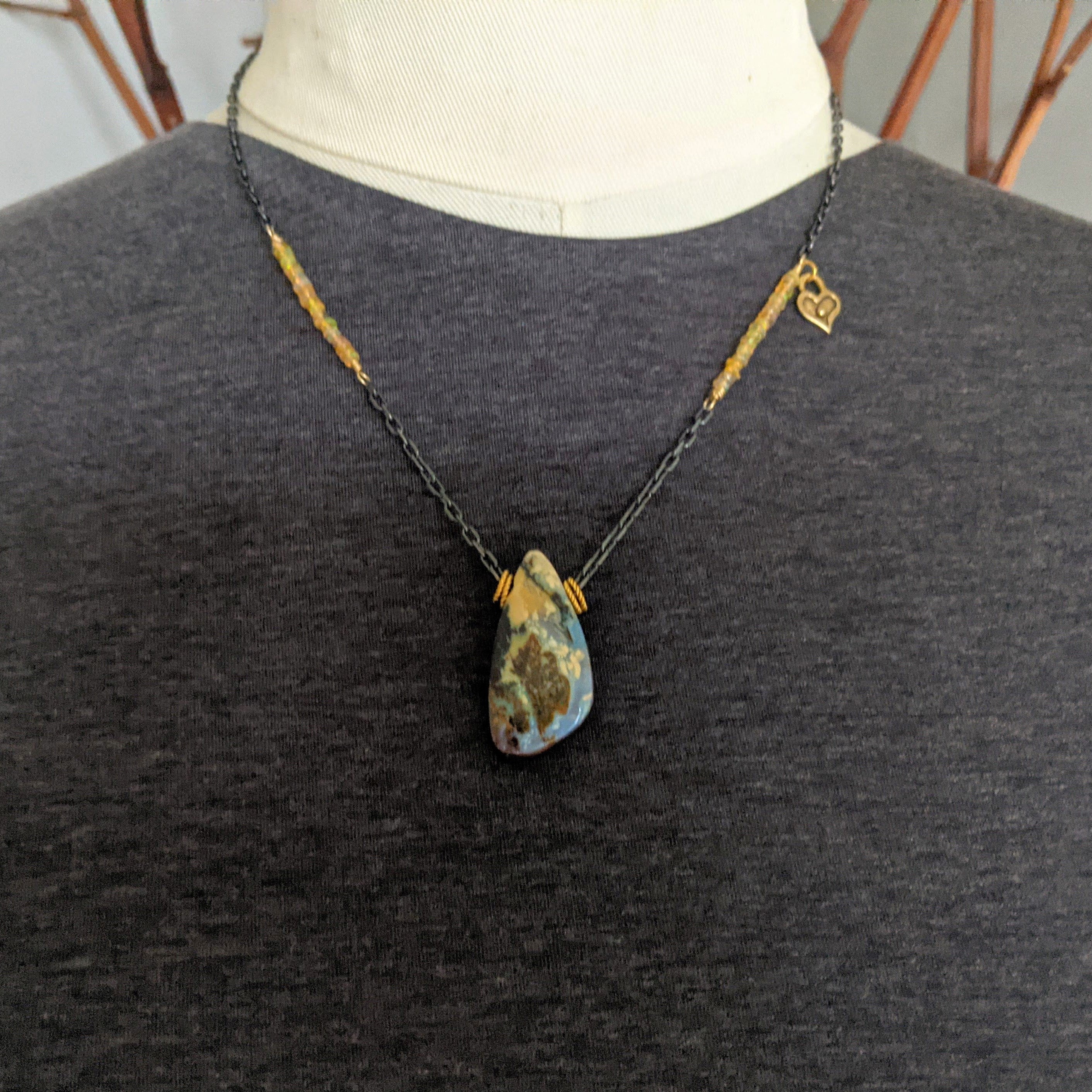 Australian Koroit Boulder opal necklace. Unique one of a kind jewelry. Chain necklace.  Gemstone necklace. Handcrafted by Aurora Creative Jewellery.